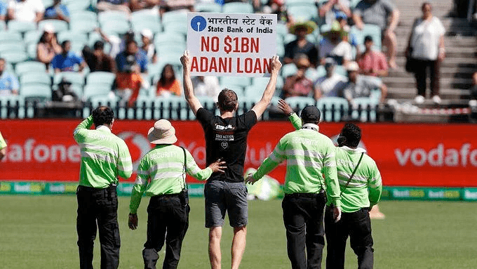A protester in the Sydney
Cricket Ground during a match between India & Australia